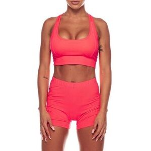 Saski Pink Sports Bra & Shorts Workout Set